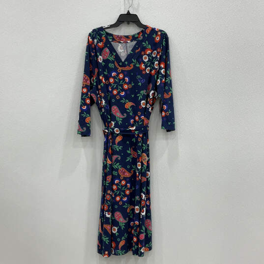 NWT Womens Blue Paisley Long Sleeve V-Neck Belted Maxi Dress Size 1X image number 1