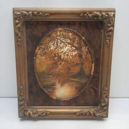 Martel - Golden Autumn Lake Tree Scene - Oil on Canvas Oil on canvas Signed.