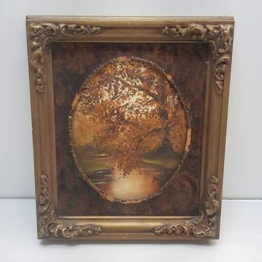 Martel - Golden Autumn Lake Tree Scene - Oil on Canvas Oil on canvas Signed. image number 1
