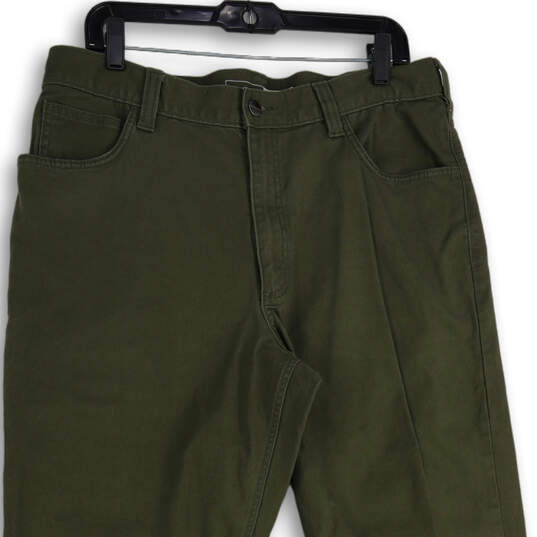 Mens Green Denim 5-Pocket Design Straight Leg Work Pants Size 36x36 image number 3