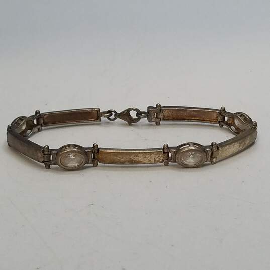 Sterling Silver Crystal Hinge Link 6.5in Bracelet 11.6g image number 1