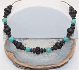 Sterling Silver Lava Rock & Dyed Howlite Beaded Necklace - 27.0g