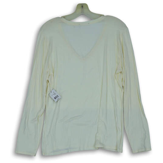 NWT Womens Cream Long Sleeve V-Neck Stretch Pullover T-Shirt Size X-Large image number 2