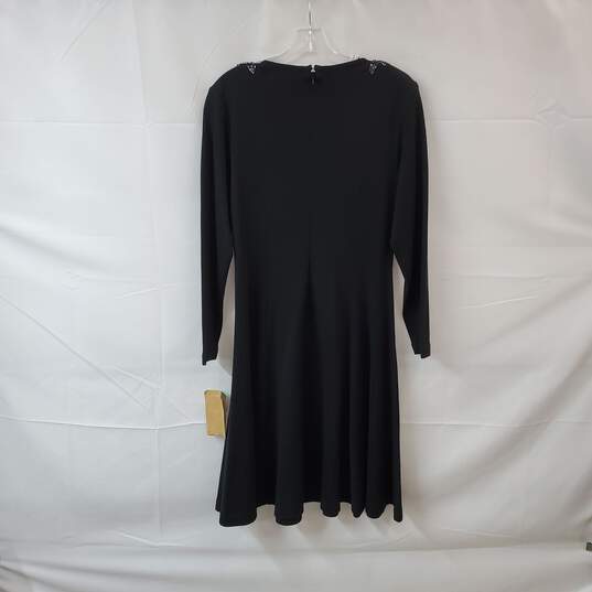 Liz Claiborne Vintage Black Wool Blend Beaded Fit & Flare Midi Dress WM Size M NWT image number 2