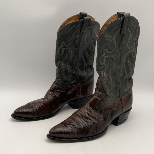 Tony Lama Mens Orange Brown Pointed Toe Cowboy Western Boots Size 6 image number 1