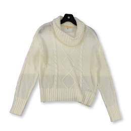 Womens White Long Sleeve Cowl Neck Knitted Pullover Sweater Size Small