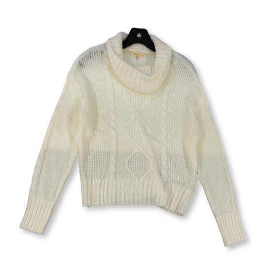 Womens White Long Sleeve Cowl Neck Knitted Pullover Sweater Size Small image number 1