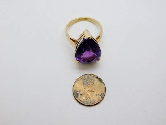 14K Yellow Gold 0.18 CTTW Diamond & Pear Cut Amethyst Ring 10.2g image number 5
