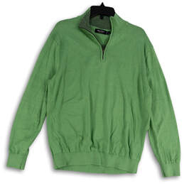 Mens Green Long Sleeve 1/4 Zip Mock Neck Pullover Sweater Size XL