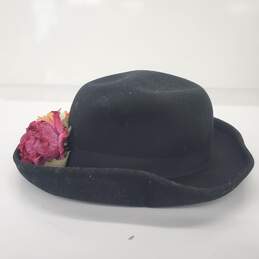 Vintage Women's Black Wool Flower Accent Hat Size S alternative image