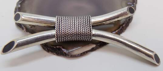 Artisan Sterling Silver Abstract X Black Enamel Tubes & Coiled Rope Brooch 19.0g image number 1
