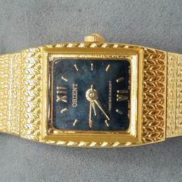 Orient 08 Gold Tone Black Dial Bracelet W/Safety Chain Dress Watch alternative image