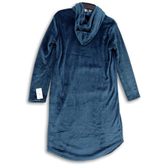 Womens Blue Kangaroo Pockets Hooded One-Piece Sleepwear Lounger Sz S/M image number 2