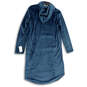 Womens Blue Kangaroo Pockets Hooded One-Piece Sleepwear Lounger Sz S/M image number 2