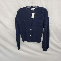 Charter Club Navy Blue Cotton Blend Rhinestone Embellished Cropped Cardigan Sweater WM Size PL NWT