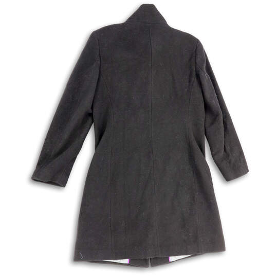 Womens Gray Long Sleeve Pockets Mock Neck Button Front Overcoat Size 12 image number 2