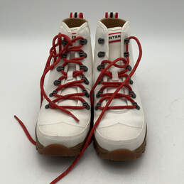Womens Red White Round Toe Lug Sole Lace Up Ankle Combat Boots Size 8