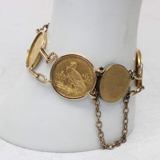 22K Yellow Gold Coin In 14K Yellow Gold Bale Pendant & Bracelet - 38.3g image number 5