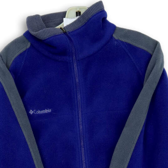 Mens Blue Gray Long Sleeve Mock Neck Pockets Fleece Full-Zip Jacket Size XL image number 3