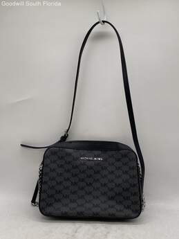 Michael Kors Womens Gray Monogram Adjustable Strap Zipper Crossbody Bag