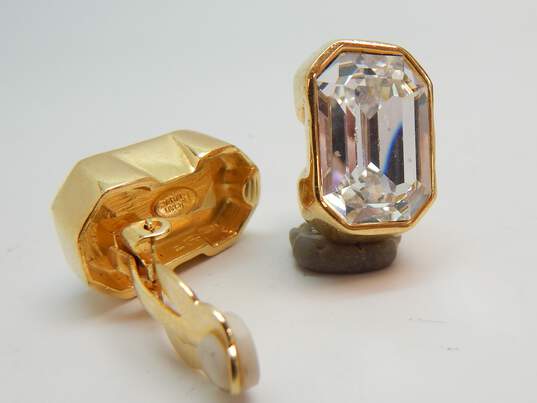 Vintage Joan Rivers Goldtone Clear Rhinestone Baguette Statement Clip On Earrings 22.9g image number 3