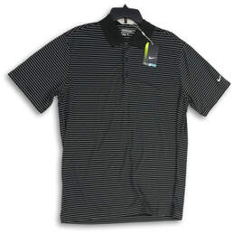 NWT Mens Black White Striped Dri-Fit Short Sleeve Golf Polo Shirt Size L