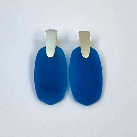 Designer Kendra Scott Gold-Tone Teal Agate Push Back Drop Earrings image number 2