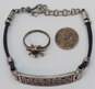 925 Sterling Silver Panel Bar Leather Bracelet & Serpentine Star Ring 28.3g image number 2