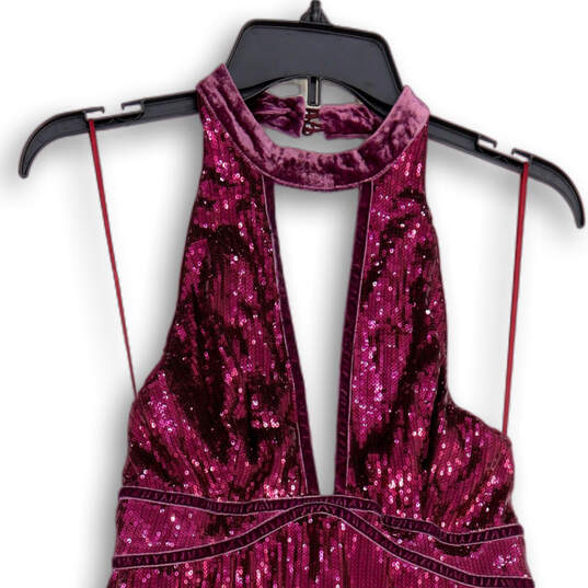 Womens Purple Sequin Sleeveless Halter Neck Back Zip Mini Dress Size 0 image number 3