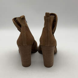 Womens Lakmeh Brown Leather Open Toe Side Zip Block Heel Booties Size 11M alternative image