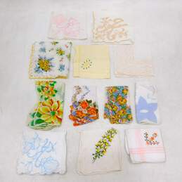 Assorted Vintage Linen Hankie Handkerchiefs Floral Print Monograms Lace