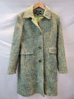 DKNY Long Sleeve Button Down Green Knit Trench Coat Jacket Size 12