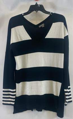 Vince Camuto Women's Black Stripe V-Neck Sweater- M