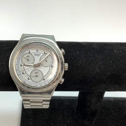 Designer Swatch Irony Silver-Tone Stainless Steel Round Analog Wristwatch