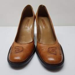 Enzo Angiolini Brown Leather Patch Stitch Western Heels Size 9.5 alternative image
