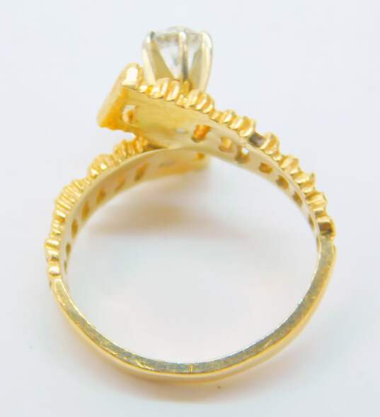 Vintage 14K Yellow Gold Spinel Toi Et Moi Bypass Brutalist Ring 7.2g image number 3