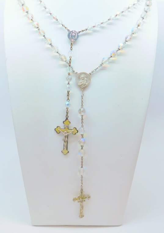 Vintage Aurora Borealis & Silver Tone Rosary Prayer Beads 73.5g image number 1