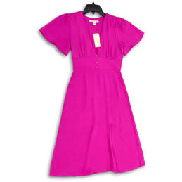 NWT Womens Pink Short Sleeve V-Neck Front Slit A-Line Dress Size Small