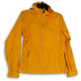 Womens Yellow Long Sleeve Hooded Pockets Full-Zip Rain Jacket Size Small