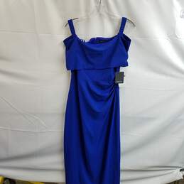 Marina Women's Blue Polyester Off The Shoulder Gown Size 8