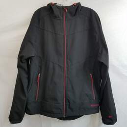 Men's soft shell fleece lined black jacket red zippers XL