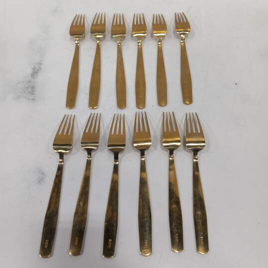 Bundle of 12 Gold Plated Dinner Forks image number 3