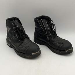 Harley-Davidson Mens Black Leather Round Toe Side Zip Biker Boots Size 10
