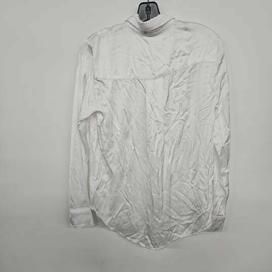 Two Pocket Button White Satin Long Sleeve Shirt image number 2