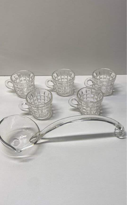 Punch Bowl Set of 12 Cups Vintage 14 in wide Glass Punch Bowl w/ Ladle image number 4