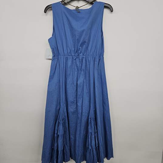 Blue Sleeveless V Neck Ruffled Dress With Aquatic Jewel image number 2