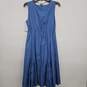 Blue Sleeveless V Neck Ruffled Dress With Aquatic Jewel image number 2