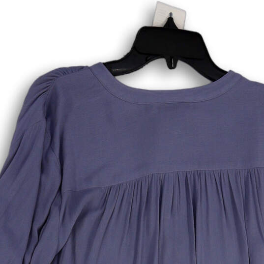 NWT Womens Blue Pleated Balloon Sleeve Button Front Blouse Top Size Large image number 4