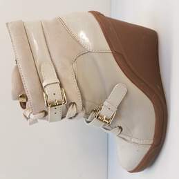 Michael Kors Cream Beige Lace Up Buckle Wedge Heel Ankle Boots Women's Size 7 M alternative image
