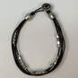 Designer Fossil Silver-Tone Leather Cord Multi Strand Beaded Wrap Bracelet image number 3